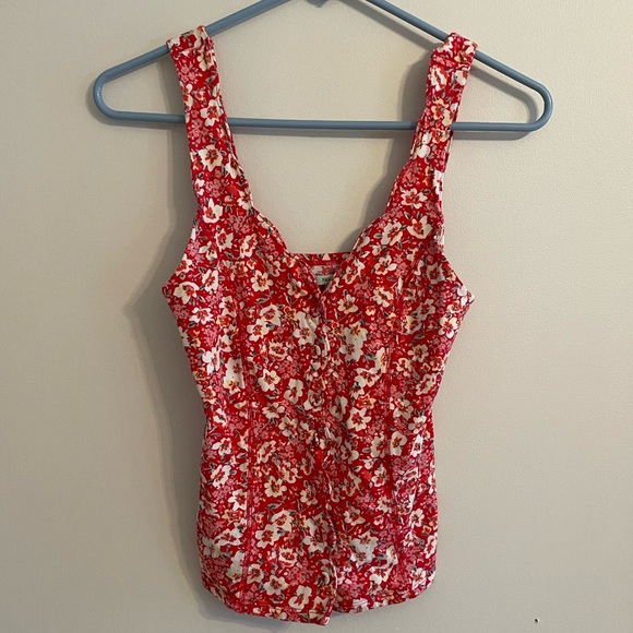 Tops - Floral Red Sleeveless Top